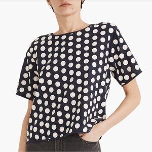 Madewell Navy White textured Polka Dot Top